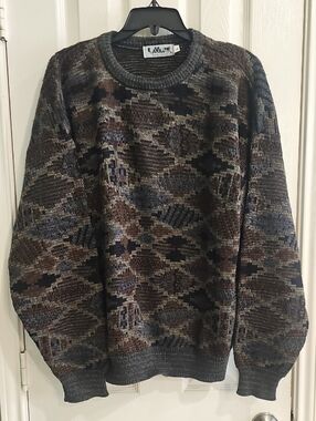 Vintage 90's Lavane NY Men's Heavy Knit 3D Earthtone Sweater Large